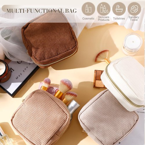 Dansydaisy 4 Pcs Sanitary Napkin Storage Bag Corduroy Period Bag for School Teen Mini Makeup Preppy Cosmetic Wallet Set for Women Teacher Portable First Period Cute Pad Pouch with Zipper