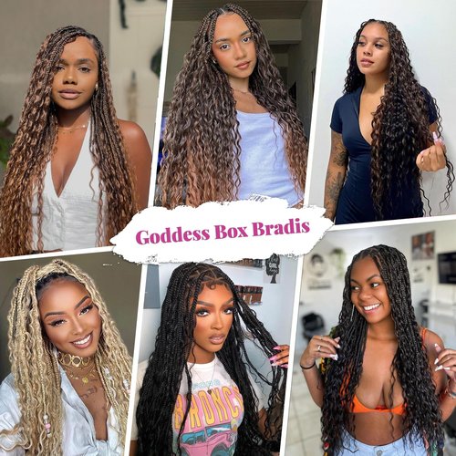Goddess Bohemian Box Braids Crochet Hair 7 Packs 14 Inch Boho Crochet Braids for Black Women Pre Looped Braiding Hair with Curly Ends, P33/30