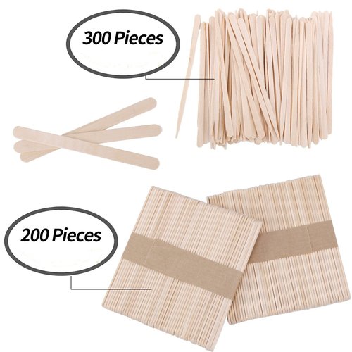 Senkary 500 Pieces Wooden Wax Sticks Waxing Spatula Applicators Wood Craft Sticks for Body Eyebrow Legs Face Hair Removal (Small and Large)