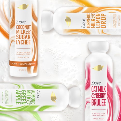 Dove Plant Milk Cleansing Body Wash Coconut & Lychee for Moisturized Skin Gentle Cleanser, No Sulfate Cleansers or Parabens, 98% Biodegradable 17.5 fl oz