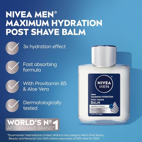 NIVEA MEN Maximum Hydration Post Shave Balm - 3X Hydration with Provitamin B5 & Aloe Vera | 3.3 Fl Oz, Pack of 3