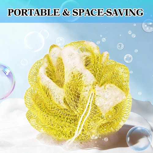 SpiralScgv African Net Sponge Exfoliating Glove for Body and Face, Double Knotted Bath Sponge for Deep Cleansing and Gentle Exfoliation, Reusable and Quick-Dry （ Yellow ）
