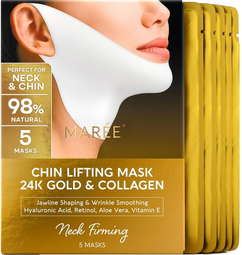 MAREE V Line Lifting Mask - 24K Gold Deep Collagen Face Mask for Women - Neck Tightening & Firming