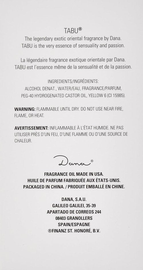 Dana Tabu Eau de Cologne Spray for Women - Classic Fragrance, 3.4 Ounce Bottle