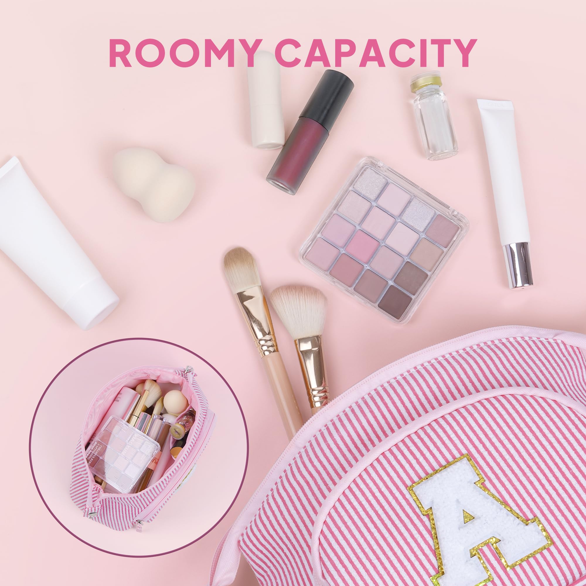 YOOLIFE Easter Gifts for Teens Girls Kids, Initial Travel Makeup Bag Cosmetic Bag Pink | Teen Girl Gifts, Gift for Women Friend Birthday Gift 11 12 13 14 15 Year Old Girl Easter Basket Stuffers Pink A