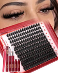 Manga Lash Clusters Kit Fluffy Eyelash Extension Kit Wispy Eyelash Clusters with Spikes D-Curl Lash Extension Kit 12-20MM Cluster Eyelash Extensions Kit with Lash Bond and Seal Fairy Cluster Lashes