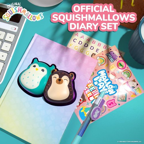 Squishmallows Original Diary Set - Kawaii Journaling Kit with 5x7 Diary, Stickers & Pen for Kids