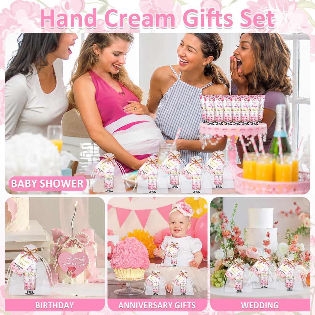 VISCOO 60 Sets Baby Shower Hand Cream Gifts, Baby Shower Party Favors for Guests, Hand Cream Set for Bridal Wedding Thank You Gifts, Travel Size Hand Lotion Bulk (Girl)