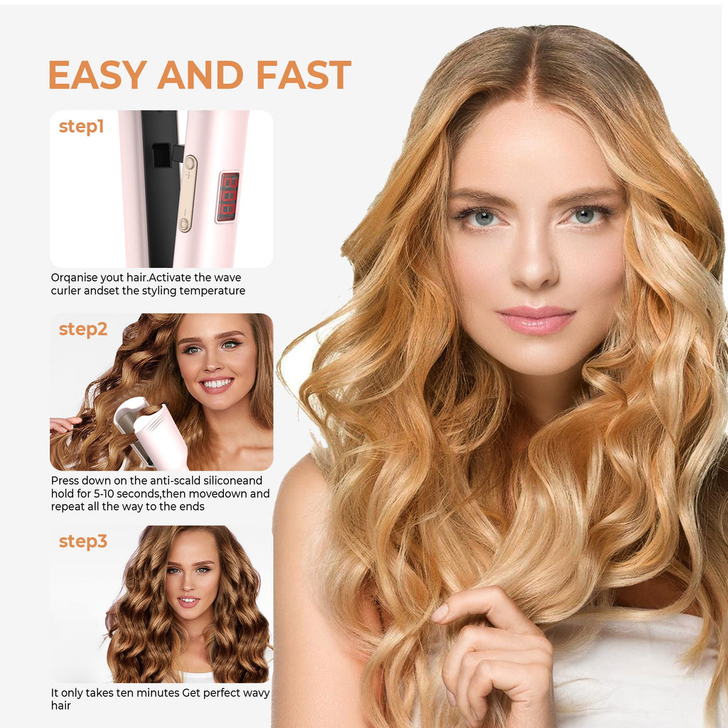 Waver Hair Tool,Mini Waver Curling Iron，Curling Iron Hair Crimper Waver，Ionic Deep Waver Curling Wand with Ceramic 2 Barrel for Women，Double Voltage, Easy to Use, Pink, 1.25 Inch