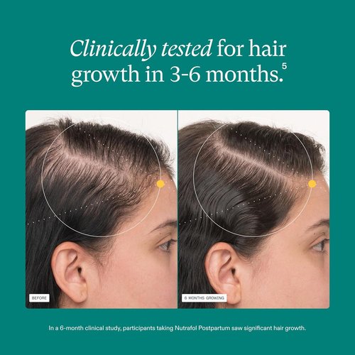 Nutrafol Postpartum Hair Growth Supplements - Clinically Tested for Thicker Hair & Less Shedding | 2-Month Supply, 2 Refill Pouches