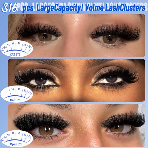 Lash Clusters Kit 316pcs Lash Extension Kit 80D+100D Lash Clusters with Bottom Lashes 14-22mm Thick Volume Individual Lashes DIY Lash Extension Kit by Anforlin