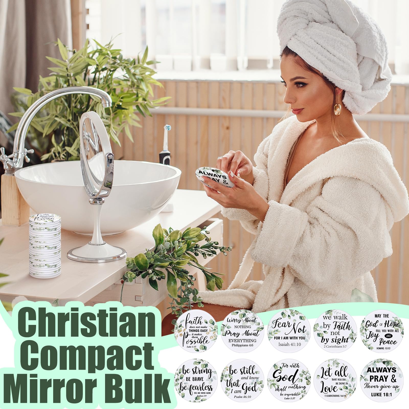Yaomiao 160 Pcs Christian Gifts Compact Mirror Bulk for Women, Mini Inspirational Bible Verse Scripture Pocket Mirrors, Christmas Religious Gift for Women Employee Coworker Sunday Church Party Favor