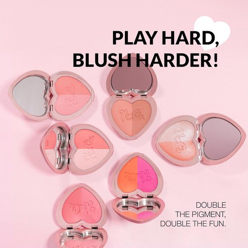KimChiChic Beauty Blush Duo - Heart-Shaped Compact with Mirror | Buildable Silky Matte & Shimmer Finish, Pink