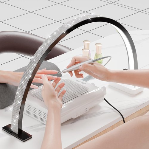 gelpal Large Half Moon Light for Nail Desk, 30" 48W Professionals Led Light, Desk Lamp for Lash Eyelash Extension,Makeup Desk lamp,Color Temperature 2700K-6000K, Salon&Home(Black Diamond)