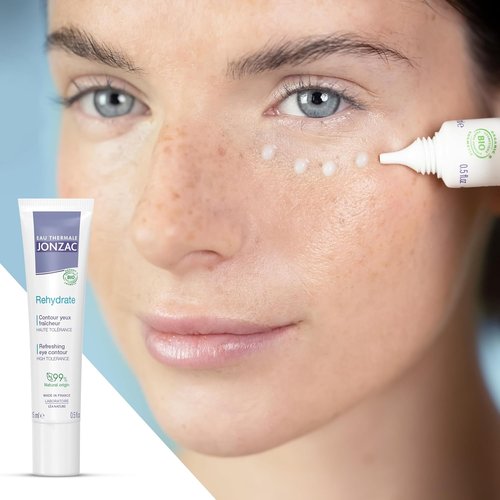 Eau Thermale Jonzac Rehydrate Eye Contour Cream - Soothing Hydration with Hyaluronic Acid for Dark Circles - 0.5 Fl Oz