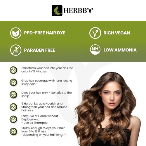 HERBBY Gray Hair Coverage Shampoo & Conditioner - Transform Color with 9 Herbal Extracts | 500 ml (Chestnut Brown)