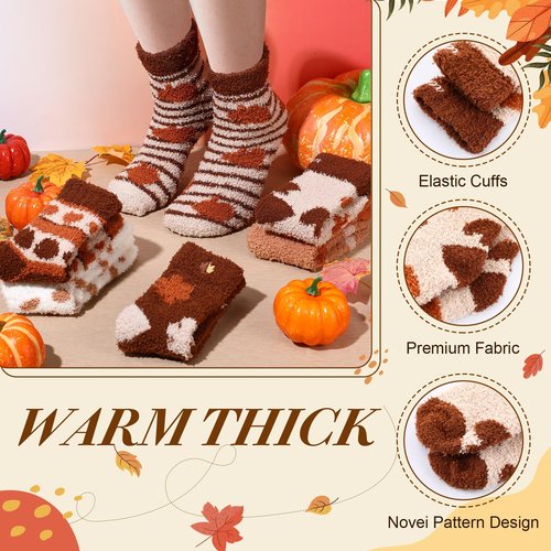 SilTriangle 6 Set Happy Friendsgiving Gift Includes Makeup Bag, Colorful Warm Fuzzy Crew Socks, Velvet Scrunchies and Happy Friendsgiving Card for Thanksgiving Fall Party Supplies Guest Friends Gift