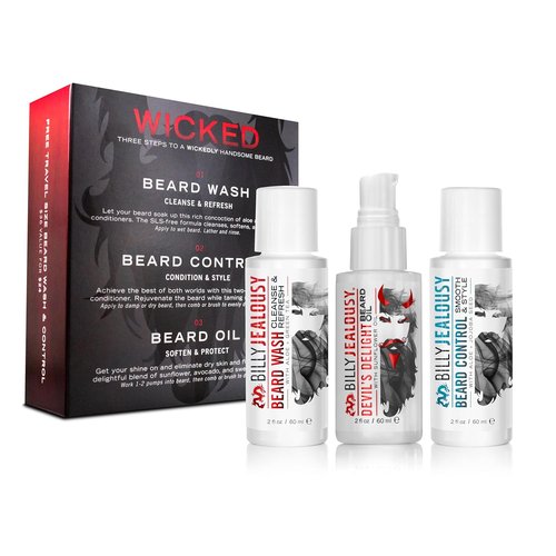 Billy Jealousy Beard Care Kit - Travel-Friendly Grooming Essentials for Men | Wash, Conditioner & Oil