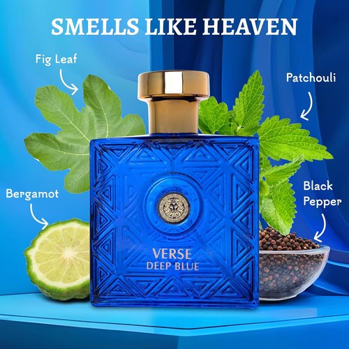 NovoGlow Verse Deep Blue Eau de Parfum Spray for Men | Casual Daily Cologne - 3.4 Oz Bottle, Perfect Gift for Any Occasion