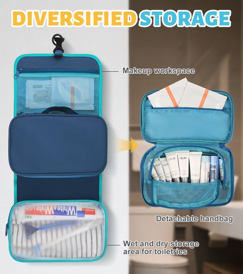 LCYPQPQ 2025 New ! Large-Capacity Foldable travel toiletry bag - Multi-Functional Detachable hanging toiletry bag, Portable Compact hanging travel toiletry bag (Mystic Green)