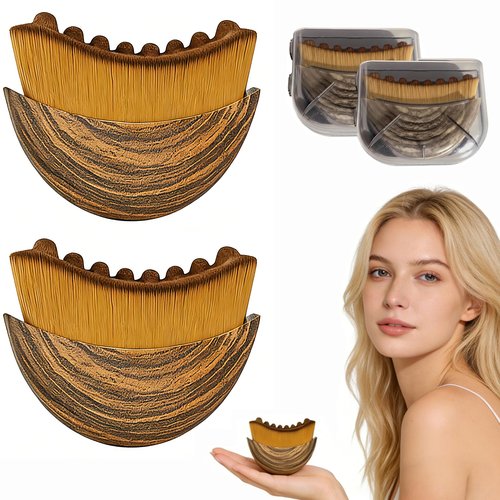 2PCS Lymphatic Contour Face Brush, Soft Facial Drainage Massager Tool for Face & Neck Lifting, Jawline Chin Sculpting, De-Puff Dry Brushing, Gua Sha Brush, Curved Ergonomic Design (Brown, 2-Pack)