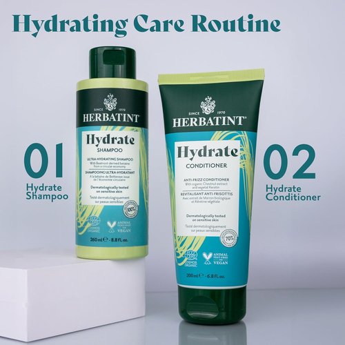 Herbatint Hydrate Conditioner - Deep Hydration & Frizz Control - Sulfate & Paraben Free - 6.7 fl oz