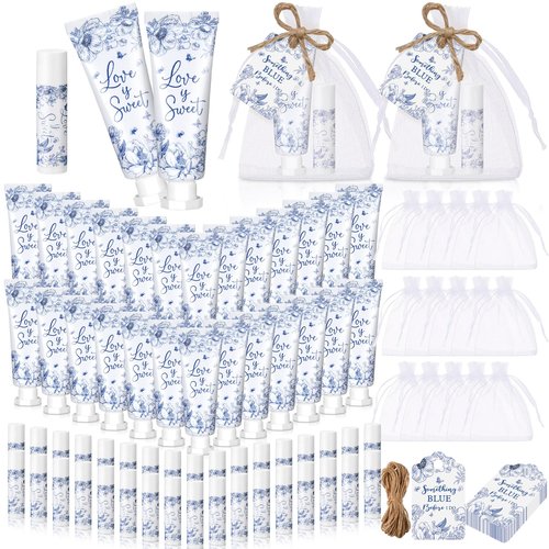 Swiffen 48 Sets Something Blue Before I Do Bridal Shower Hand Cream and Lip Balm Gift Bulk Blue Floral Wedding Favors Travel Size Hand Lotion and Lip Balm Bridal Shower Party Supplies for Guest