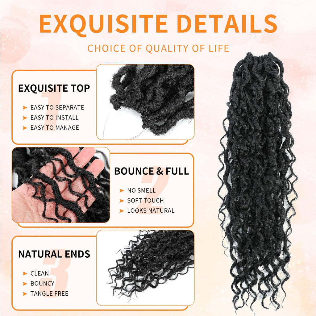 Wodun Goddess Locs Crochet Hair 18inch, 8 packs Faux Locs Crochet Hair,Pre-looped Crochet Hair with Curly Ends, River Locs Crochet Hair For Black Women (18 Inch (Pack of 8), 1B)