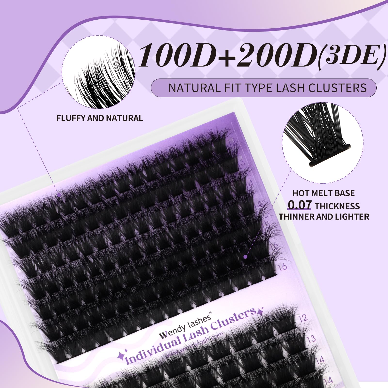 WENDY LASHES 3D-Effect Lash Clusters 100D+200D Eyelash Extensions 119PCS Wispy Lash Cluster 12-16mm Fluffy Eyelashes Cluster D-Curl Individual Lashes DIY Cluster