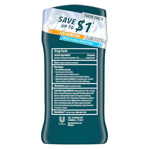 Degree Men Advanced Antiperspirant Deodorant - 72-Hour Sweat & Odor Protection | Body Heat Activated, 2.7 oz (2 Count)
