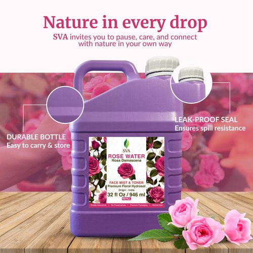 SVA Rose Water - 32 Fl oz - Refreshing Rose Water Spray for Skin Care, Skin Hydration, Bath, Soaps, Haircare & Aromatherapy
