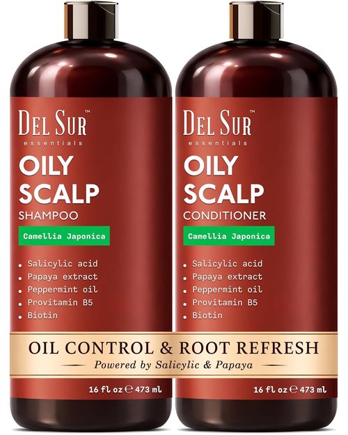 DEL SUR Clarifying Shampoo & Conditioner Set - Oily Hair Control | 16 fl oz | Camellia Japonica & Biotin