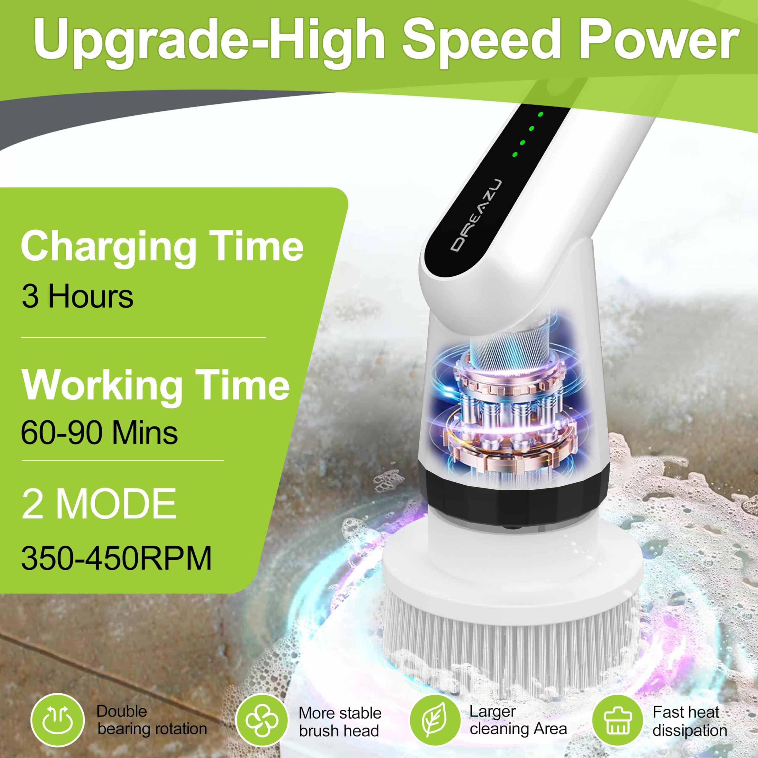 WKY-Electric Spin Scrubber - Upgraded 12-in-1 IPX7 Waterproof Shower Scrubber, Retractable Handle & 2-Speed for Toilet, Bathroom, Bathtub, Tile Floors