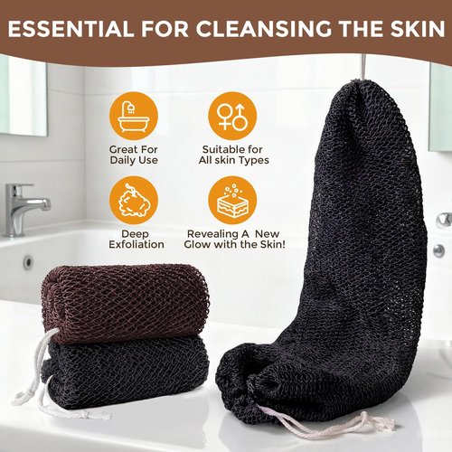 2 Pieces African Net Sponge Authentic, Durable Back Scrubber Washcloth for Shower, Exfoliating Net Sponge for All Skin, Bathing Accessories for Women (2 Pack (Black and Brown))