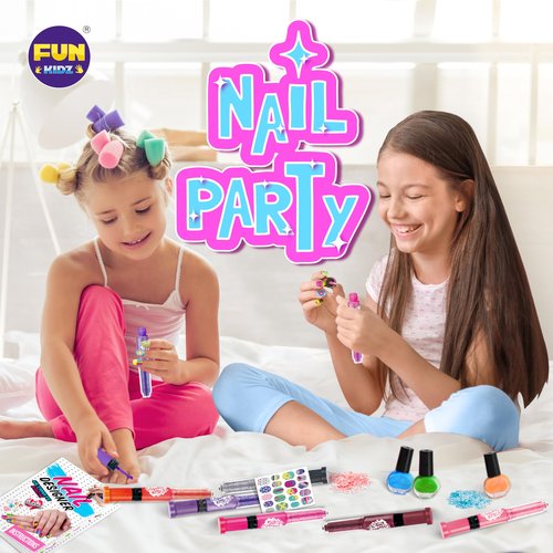 Nail Polish Pens Kit for Girls Ages 7-12, FunKidz Nail Pen Combo Kit Teen Gift Peelable Nail Art Studio Set with Cool Girly Decoration Stuff Pearl Beads, Glitter, Nail Stickers, Nail File, Gems