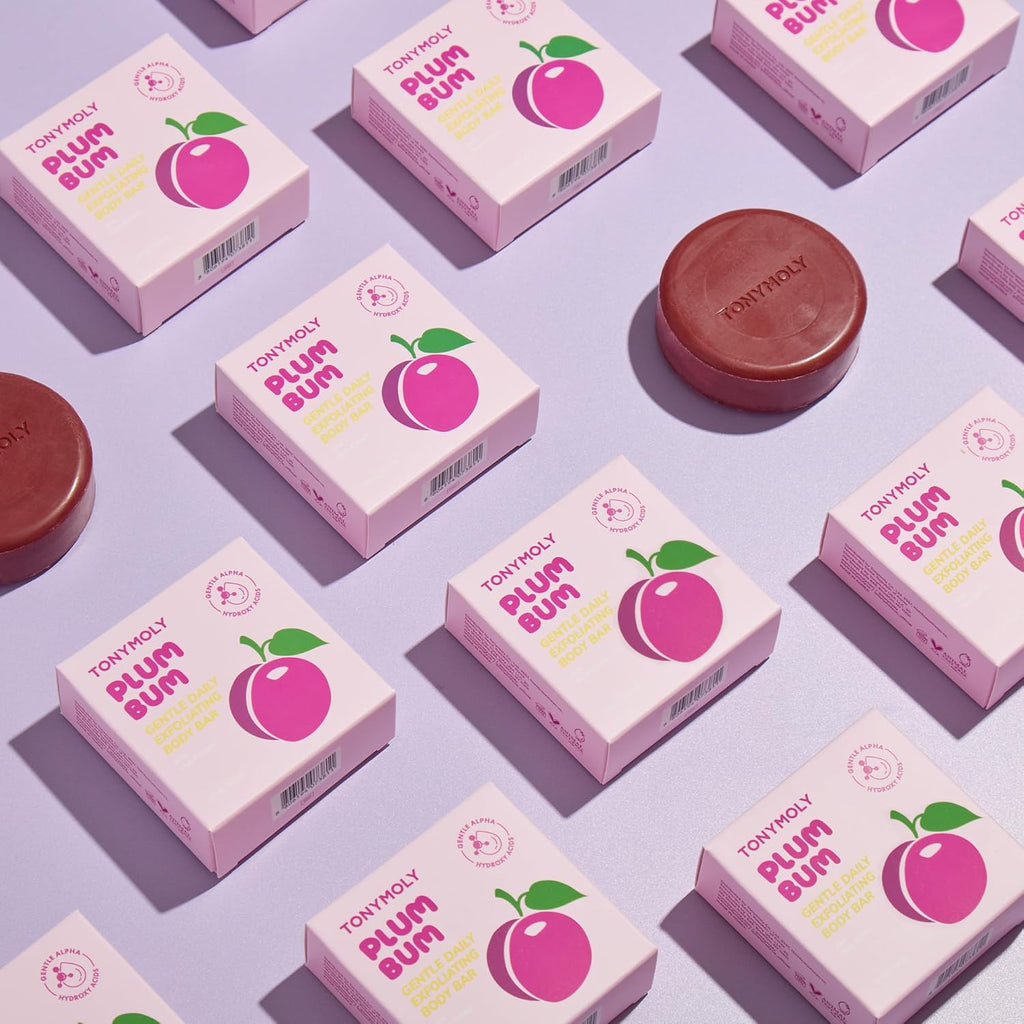 TONYMOLY AHA Exfoliating Body Bar - Gentle Daily Buffing Soap with Plum & Cica Extract for Soft Skin