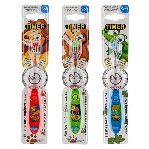 Lily's Home Kids Toothbrush Set – 2 Minutes Timer - Cute Animal Theme & Magical Glow - Ideal Toothbrush for Aged 3+ Boys - Promote Healthy Oral Care - 3 Pack with Soft Bristles