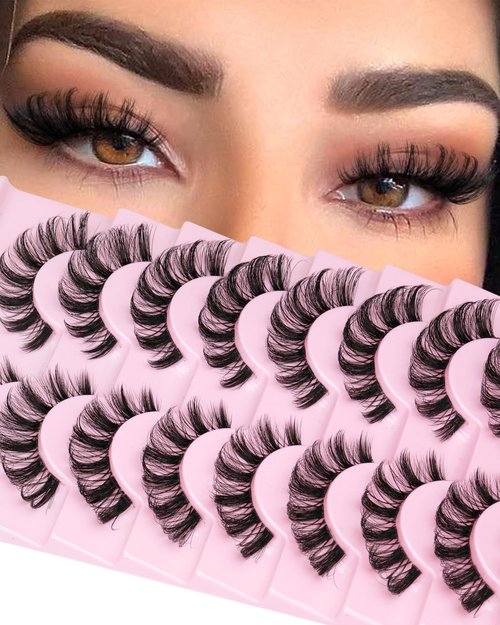 False Eyelashes that Look Like Extensions 16mm Lashes Strips with Clear Band Faux Mink Eyelashes Natural Look Fake Lashes Russian Strip Lashes for Clean Girl Makeup Strip 7 Pairs by Focipeysa