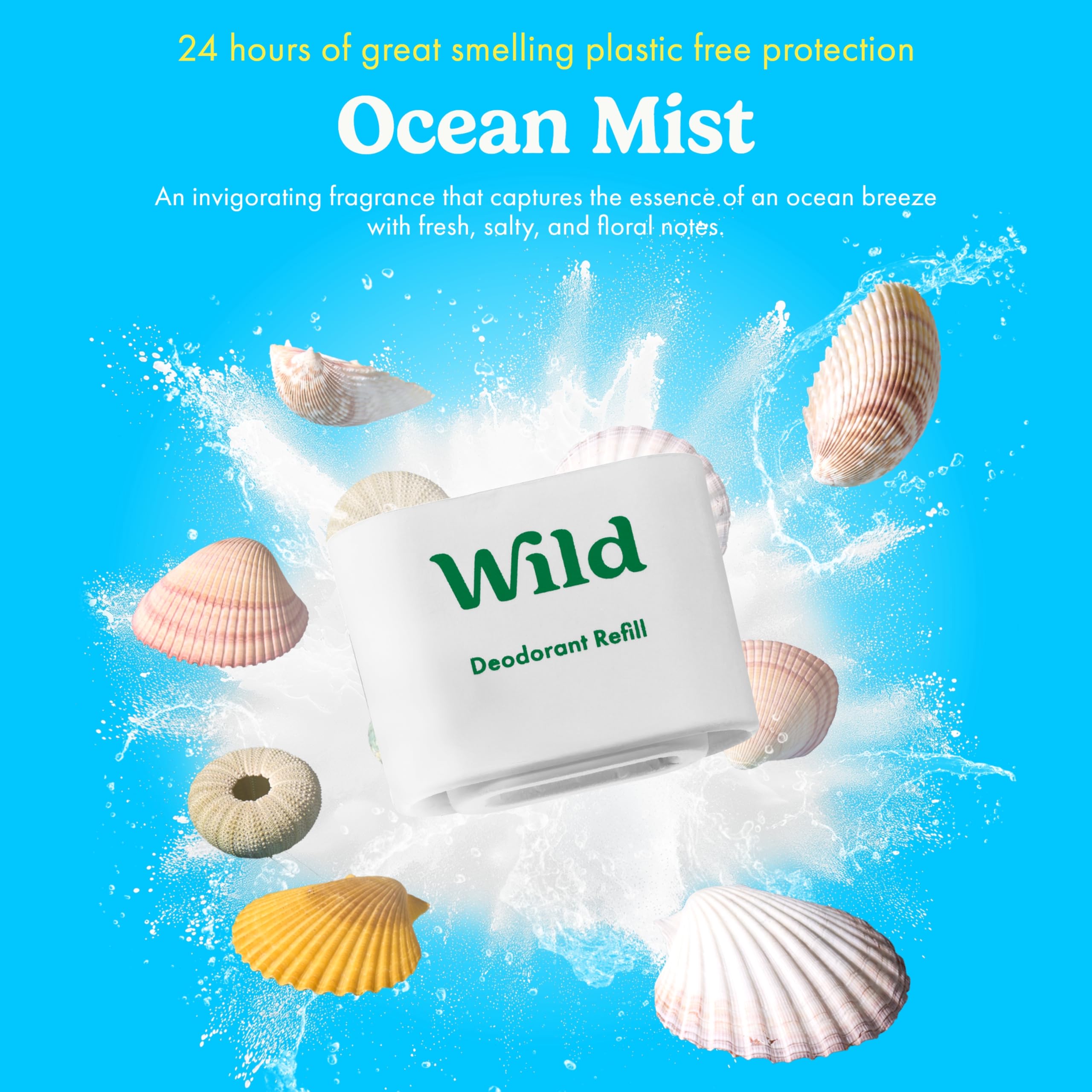 Wild - Refillable Deodorant Variety Pack with Clean Fresh Scents - Aluminum Free - Scents Include Fresh Cotton & Sea Salt, Ocean Mist & Thunderstorm - Long Lasting Protection