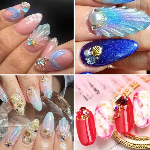 SILPECWEE 4000Pcs/4 Boxes 3d Metal Nail Art Studs Gold And Silver Nail Charms Rhinestones, Star Moon Ocean Theme Nails Design Rivet Stud Gem Jewelry Decoration Manicure Supplies