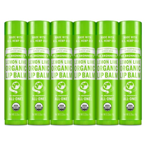 Dr. Bronner’s Organic Lip Balm - Natural, Moisturizing, Petroleum-Free Formula | 6-Pack (.15oz) - Lemon Lime