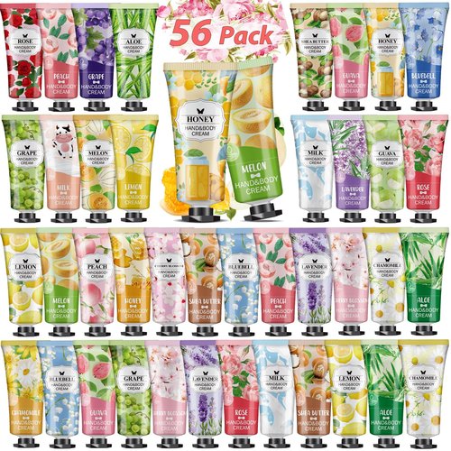 56 Pack Hand Cream Gifts Set, Easter Basket Stuffers, Bulk Hand Lotion Travel Size for Dry Cracked Hands, Mini Hand Lotion for Mothers Day Gifts, Bridal Shower Favors and Teacher Gifts for Women