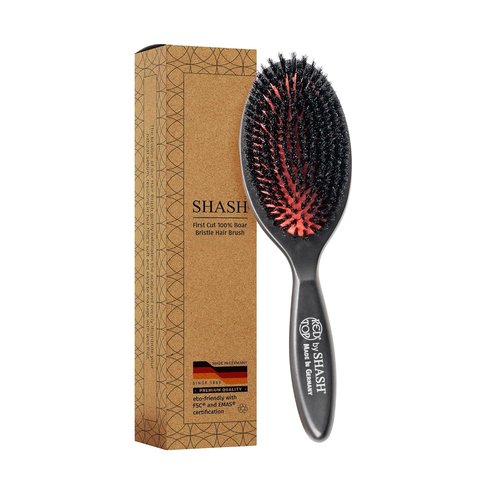 SHASH 100% First Cut Boar Bristle Hair Brush - Ideal for Fine to Thin Hair, Naturally Conditions & Improves Texture, Medium Size