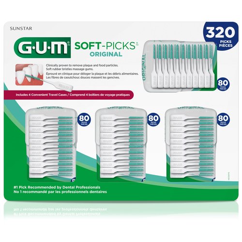 GUM Soft-Picks Original, Easy to Use Dental Picks for Teeth Cleaning and Gum Health, Disposable Interdental Brushes with Convenient Carry Case, Dentist Recommended Dental Picks, 320 Count