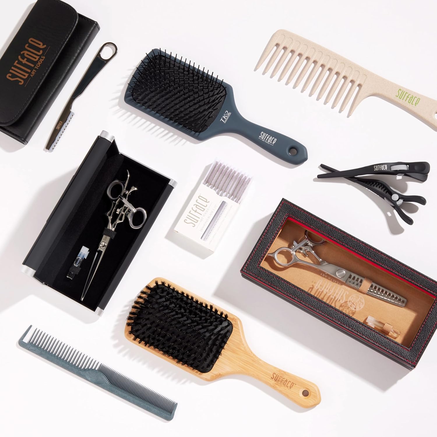 Surface Hair TK2 Paddle Brush - Professional Heat Resistant Styling Tool for Smoothing & Straightening | 3 Inch Tourmaline Cushion Pad