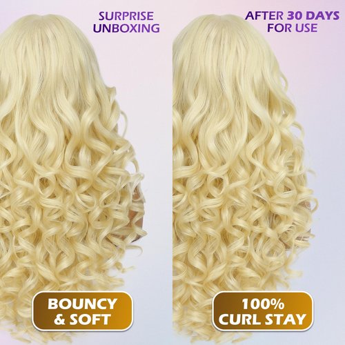 Felek Blonde 13x6 Synthetic Lace Front Wig Loose Wave HD Transparent Lace Frontal Wigs Pre Plucked Wear and Go Glueless Wigs for Black and White Women 24 inch Long Curly Wig #613