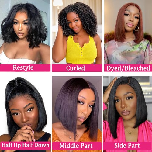 LYOLKSER 13x4 lace front wigs human hair indian remy straight bob wig human hair pre plucked natural color 10 inch