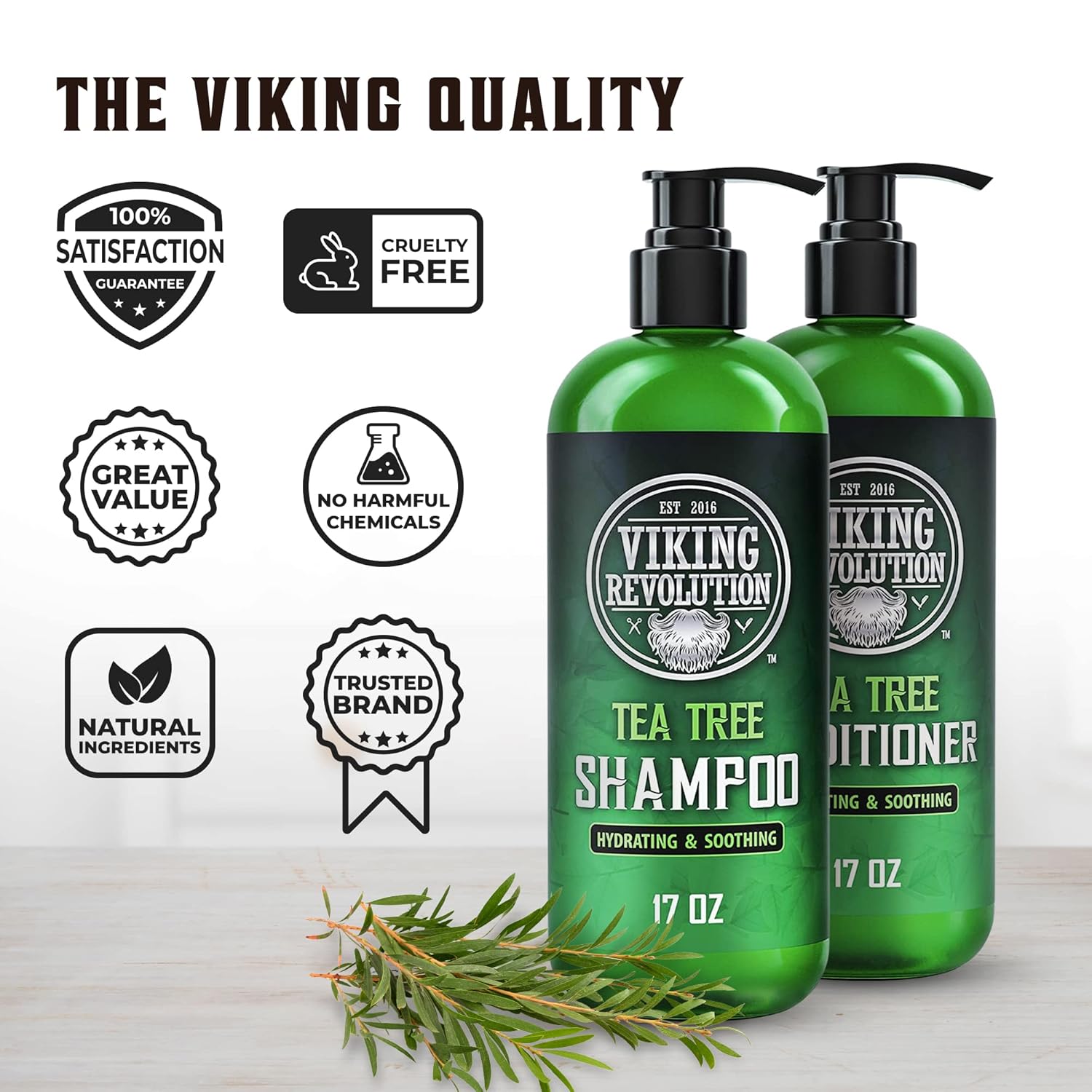 Viking Revolution Tea Tree Shampoo & Conditioner Set - Hydrates & Soothes Dry Scalps - 17 oz