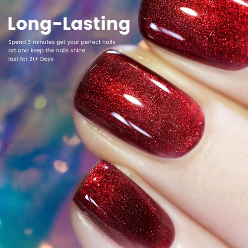 RARJSM Chameleon Gel Nail Polish Black to Red Multichrome Chameleon Color Changing Glitter Chrome GelPolish Curing Requires Sparkle Shimmer Nail Gel Varnish Soak Off DIY at Home Salon 15ml