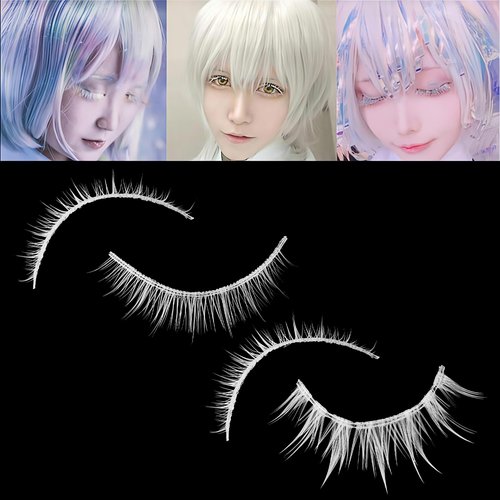 outopen White False Eyelashes Halloween White Eye lashes Extension Tools Anime Cosplay Makeup Natural Looking Masquerade Party Eyelashes (A05-White Manga Lashes 4 Pairs(Upper&Bottom))